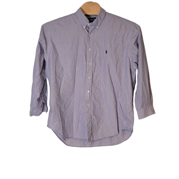 Ralph Lauren Yarmouth Blue‎ Tick Striped Button-Down Dress Shirt Size 17 1/2 - Picture 1 of 5